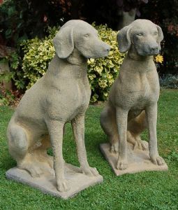 Pair of Pointer/retriever stone dog statues